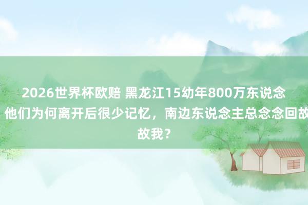 2026世界杯欧赔 黑龙江15幼年800万东说念主,他们为何离开后很少记忆,南边东说念主总念念回故我?