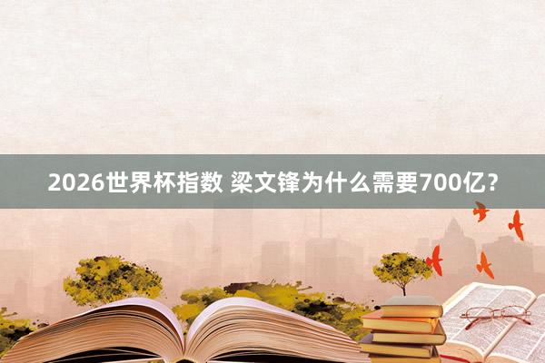 2026世界杯指数 梁文锋为什么需要700亿？