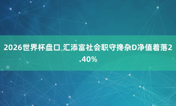 2026世界杯盘口 汇添富社会职守搀杂D净值着落2.40%