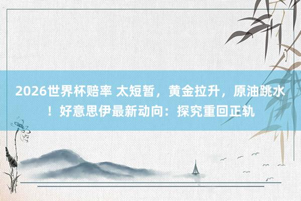 2026世界杯赔率 太短暂，黄金拉升，原油跳水！好意思伊最新动向：探究重回正轨