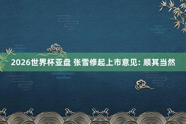 2026世界杯亚盘 张雪修起上市意见: 顺其当然