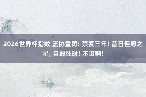 2026世界杯指数 篮协重罚: 禁赛三年! 昔日但愿之星， 自毁往时! 不该啊!