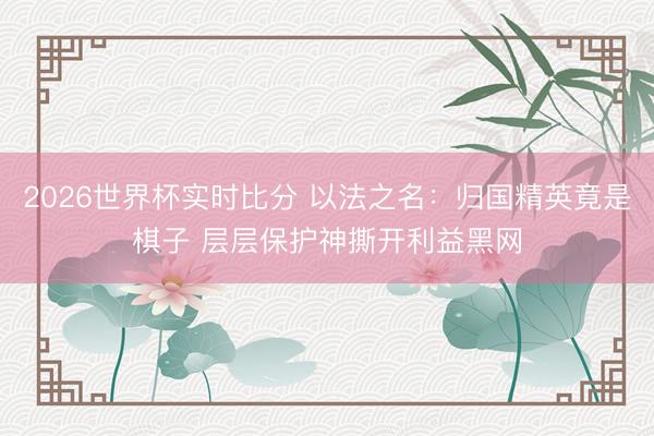2026世界杯实时比分 以法之名：归国精英竟是棋子 层层保护神撕开利益黑网
