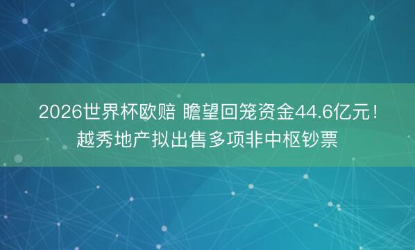 2026世界杯欧赔 瞻望回笼资金44.6亿元！越秀地产拟出售多项非中枢钞票