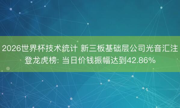 2026世界杯技术统计 新三板基础层公司光音汇注登龙虎榜: 当日价钱振幅达到42.86%